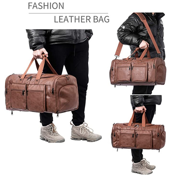 NEW! Leather Ashpel Weekender Travel Tote - Picture 2 of 7